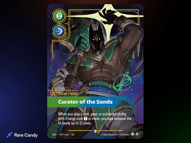 Nasus: Curator of the Sands Signature 192*/166 from Riftbound: Vendetta
