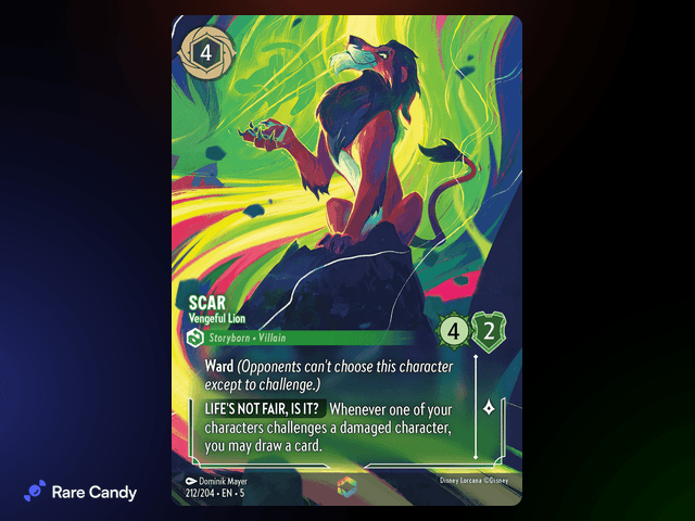 Scar - Vengeful Lion Enchanted #212 from Lorcana: Shimmering Skies