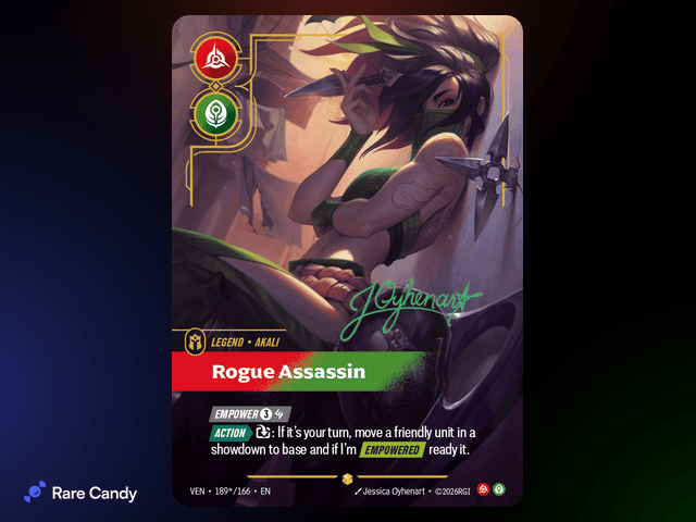 Akali: Rogue Assassin Signature 189*/166 from Riftbound: Vendetta