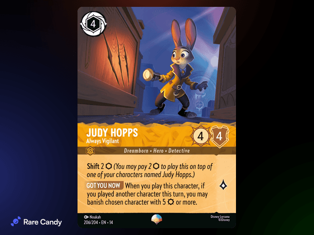 Judy Hopps - Always Vigilant Enchanted #206 from Lorcana: Hyperia City