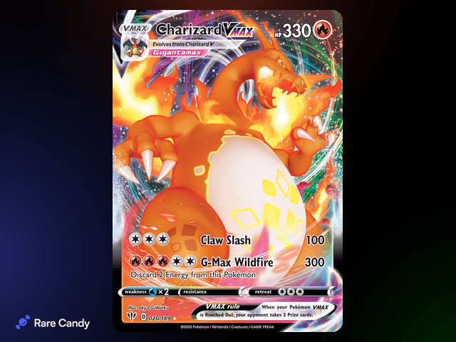 Charizard VMAX Rare Holo VMAX 020/189 from Pokémon Darkness Ablaze
