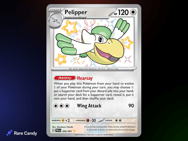 Pelipper Shiny Rare 204/091 from Pokémon Paldean Fates