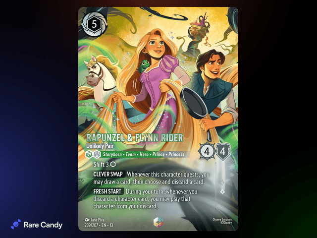 Rapunzel & Flynn Rider - Unlikely Pair Enchanted #239 from Lorcana: Attack of the Vine!