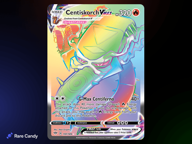 Centiskorch VMAX Rainbow Rare 191/189 from Pokémon Darkness Ablaze