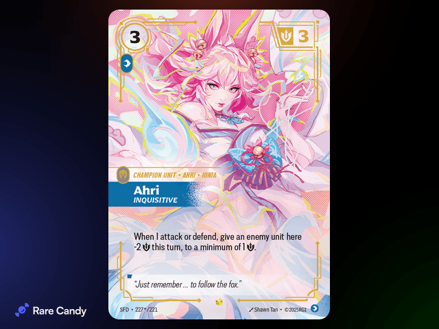 Ahri: Inquisitive Signature 227*/221 from Riftbound: Spiritforged