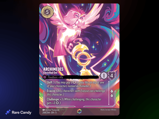 Archimedes - Electrified Owl Enchanted #208 from Lorcana: Shimmering Skies