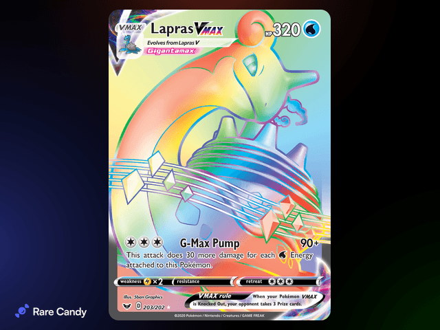 Lapras VMAX Rainbow Rare 203/202 from Pokémon Sword & Shield