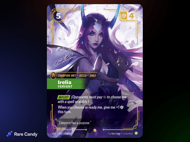 Irelia: Fervent Signature 225*/221 from Riftbound: Spiritforged